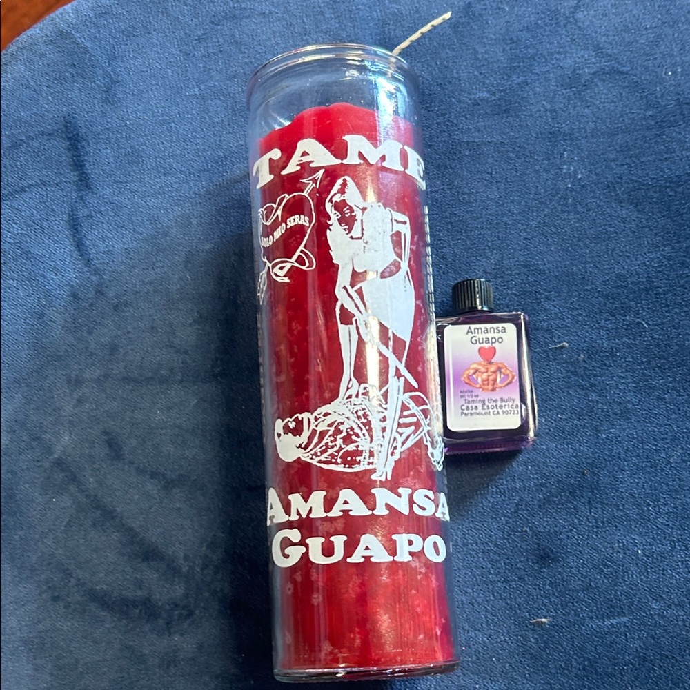 Red Amansa Guapo Candle and Oil Set preparada solo para poner el nombre